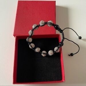 AVON Silver Swarovski Pave Diamond Crystal beaded black macrame bracelet NEW